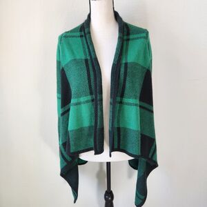 Vintage Merona Womens Christmas Green Black Plaid XSTP Knit Long Sleeve Cardigan